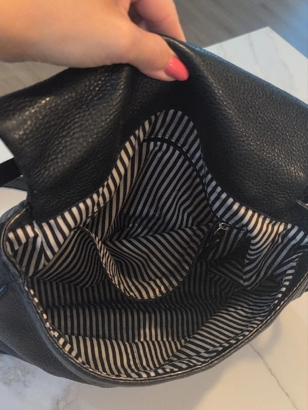 kate spade Black Pebbled Leather Messenger Bag with Front Zip Flap